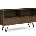thumbnail image 1 of Rustic Natural Aged Brown Low Bookcase, Dark Brown Solid Wood Storage Cabinet with Drawers, 1 of 10