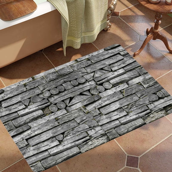 Rustic Natural Cut Log Wood Texture Floor Mat, Farmhouse Entryway Living Room Party Home Accent Decor, Thanksgiving Christmas Gift