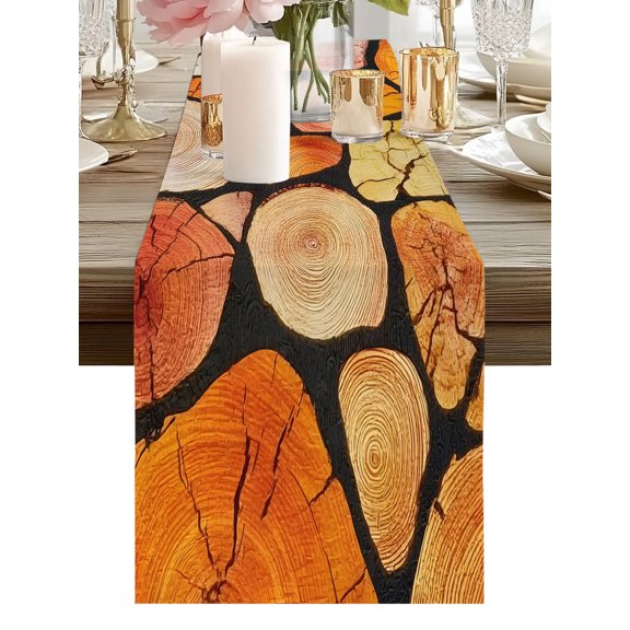 Rustic Natural Table Runners 36 Inches Long Realistic Orange Yellow Wood Slices Kitchen Dining Table Runner Dresser Scarves for Party Coffee Holiday Party Decor