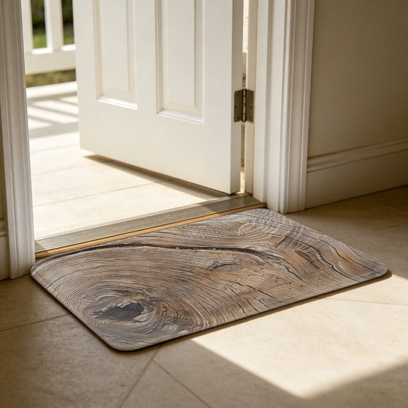 Rustic Natural Tree Ring Cracked Log Slice Wood Grain Texture Flannel Bath Mat, Bathroom Rug, 24"x36" Oversized Non-Slip Absorbent Floor Rug