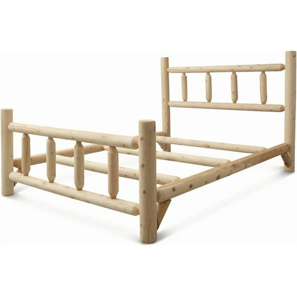 Rustic Natural Unfinished Cedar Log King Bed with Headboard and Footboard
