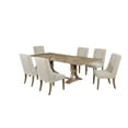 thumbnail image 1 of Rustic Natural Wood 7pc Dining Set with Extendable Table + Beige Linen Chairs, 1 of 5