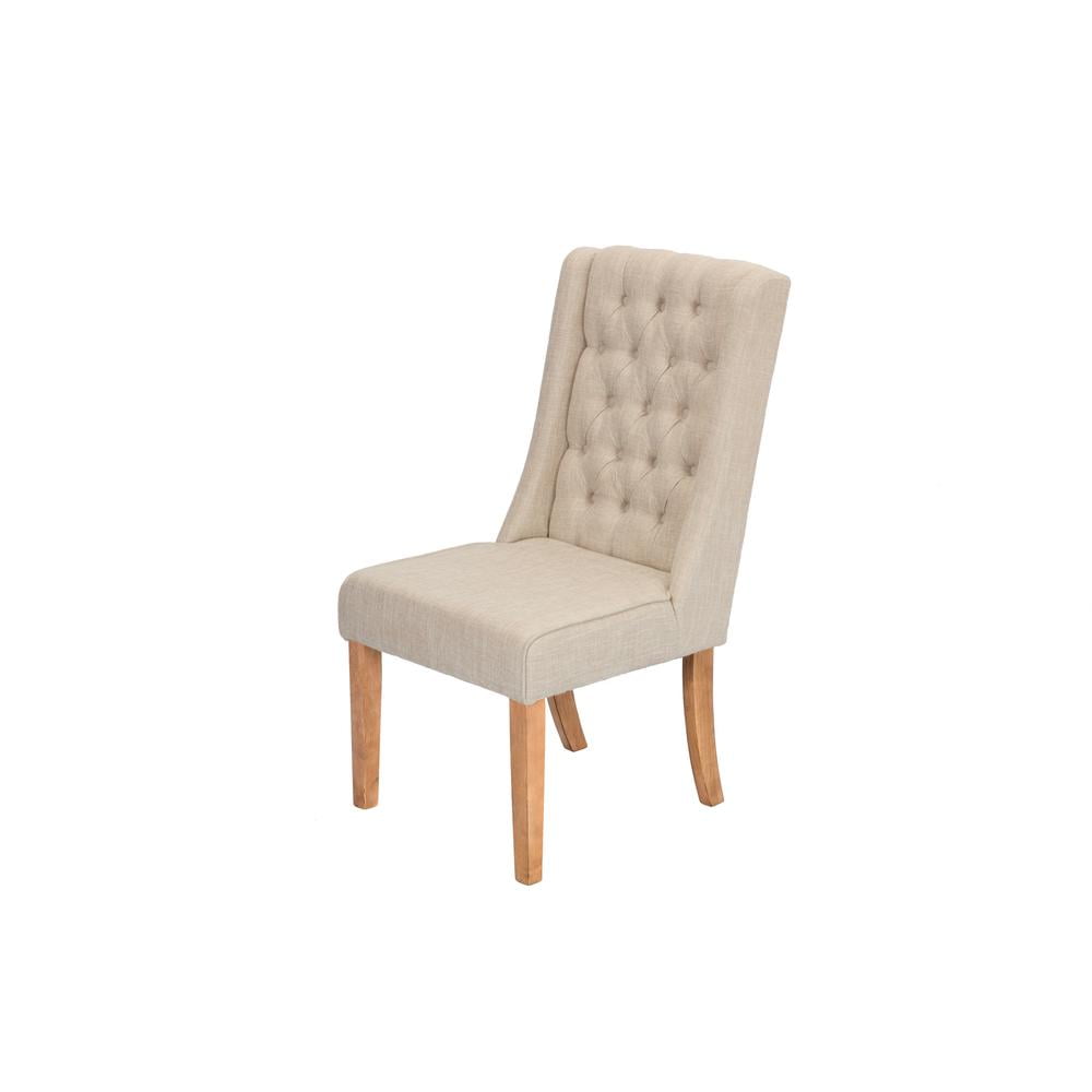 Beige Linen Upholstered Tufted Side Chair with Wood Legs