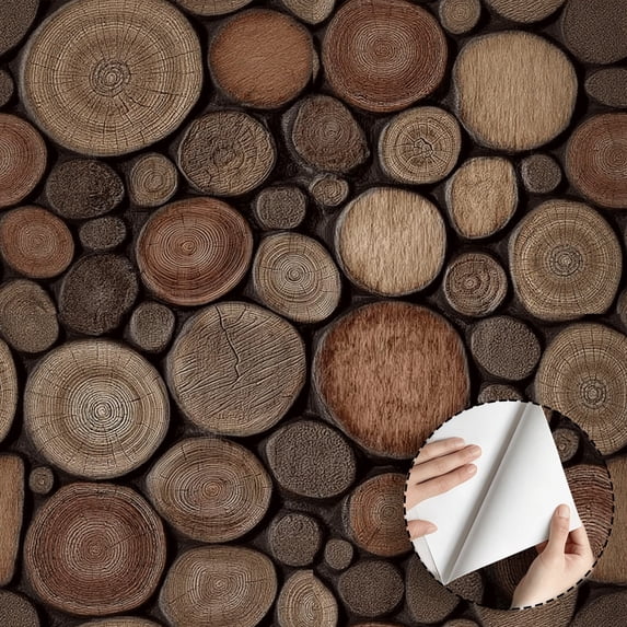 Rustic Natural Wood Slice Wallpaper Vintage Farmhouse Self Adhesive and Removable Waterproof Home Decor for Living Room Bedroom Kitchen Cabinet Drawer Dorm Room 17.7 * 118 in