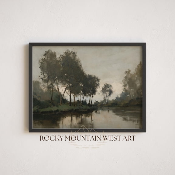 Rustic Nature Decor Neutral Fall Home Decor Moody River Print Moody Forest Landscape Dark Academia Art Nature Room Decor Cozy Wall Decor Home Decor #256, Unframed Poster Size 8x12