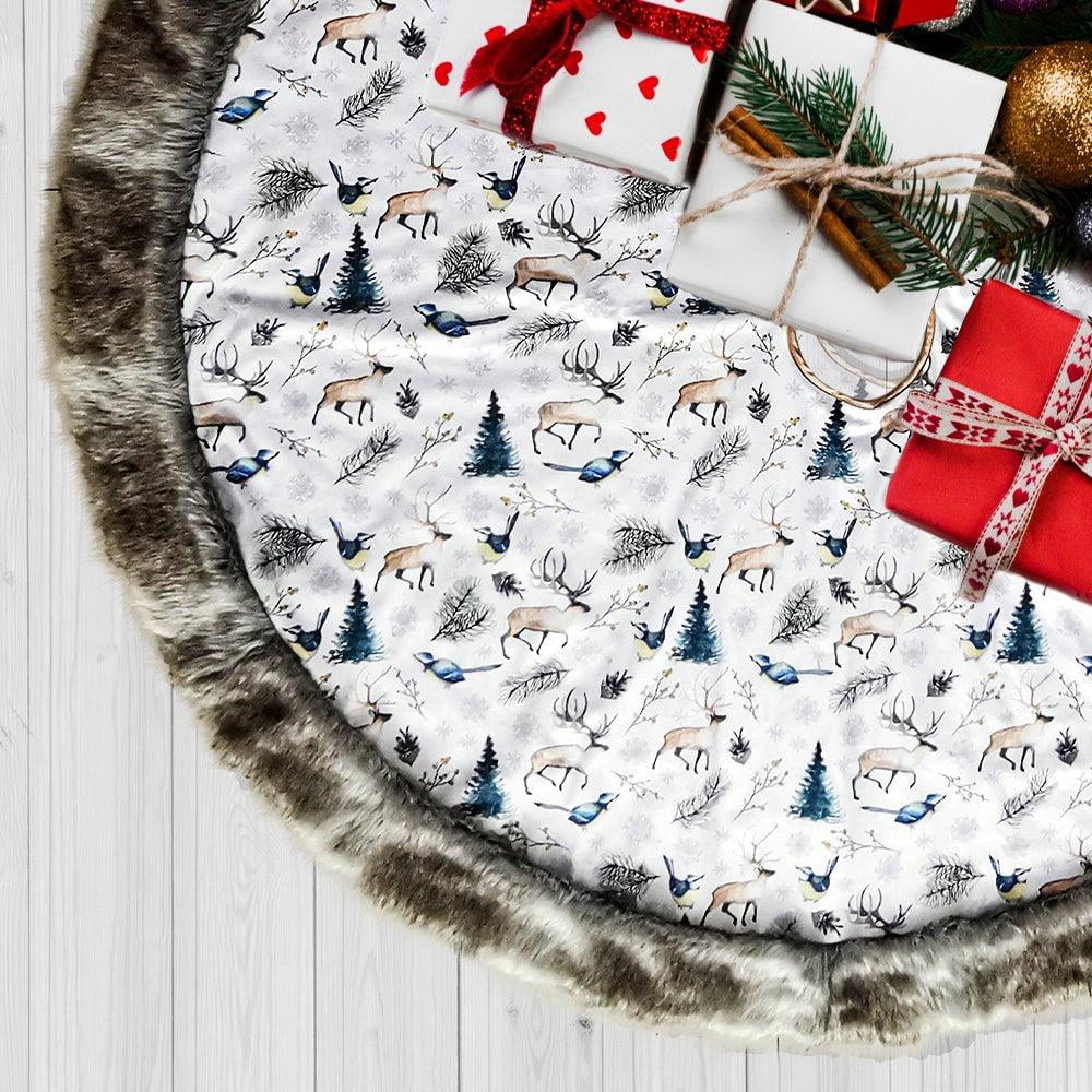 Rustic Woodland Faux Suede Christmas Tree Skirt 48 Inches