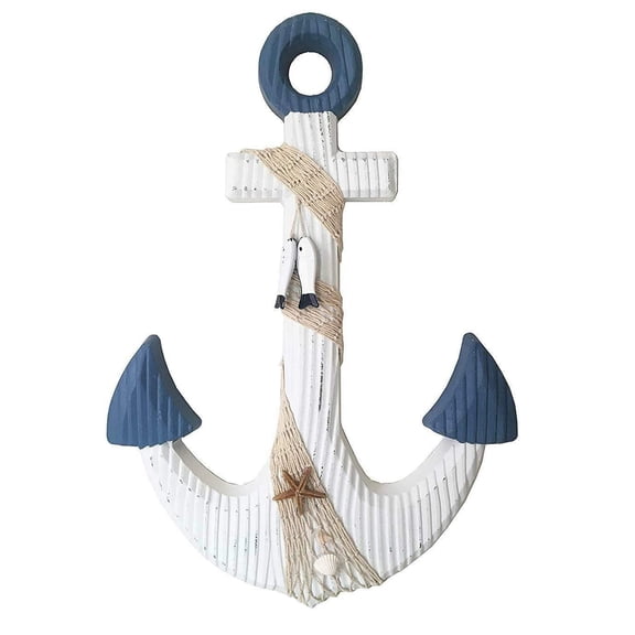Rustic Nautical Hanging Wooden Anchor with Rope Crosses Wall Art Decor 18''H
