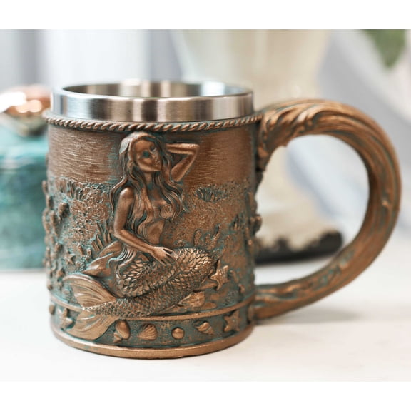 Rustic Nautical Ocean Coral Reef Mermaid With Sea Stars Shells Coffee Tea Mug
