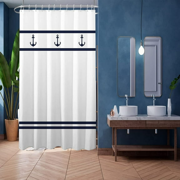 Rustic Nautical Shower Curtain,Lighthouse Sailing Beach Bathroom Shower Curtains,Navy Blue Coastal Bath Curtains Sets with 12 Hooks 72x72in,Waterproof Fabric