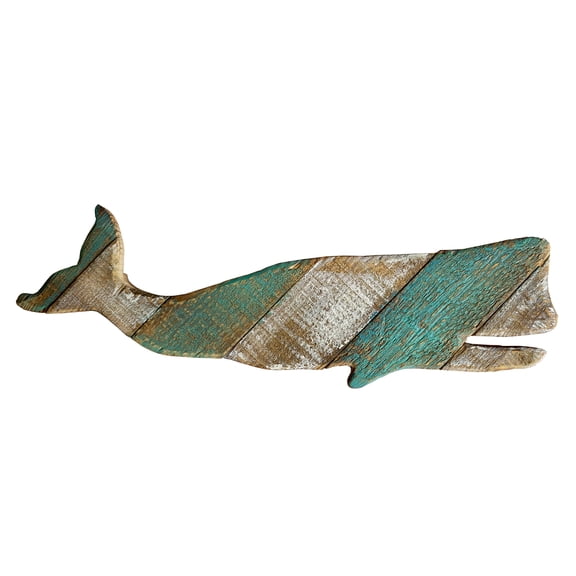 Rustic Nautical Wood Hanging Whale Wall Art Decor 16''L