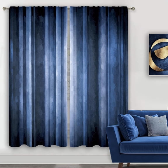 Rustic Navy Blue Curtains 42W x 63H Inch Rod Pocket Abstract Modern Ombre Curtains Navy Blue Bedroom Decor for Men Farmhouse Striped Vintage Retro Living Room Window Drapes Fabric 2 Panels