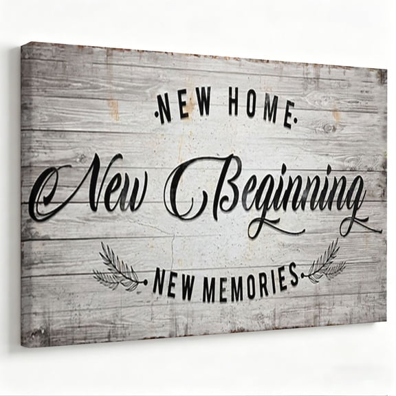 Rustic New Home Framed Canvas Wall Art New Beginning Motivational Wood Poster Print Living Room Entryway Decor 8*12