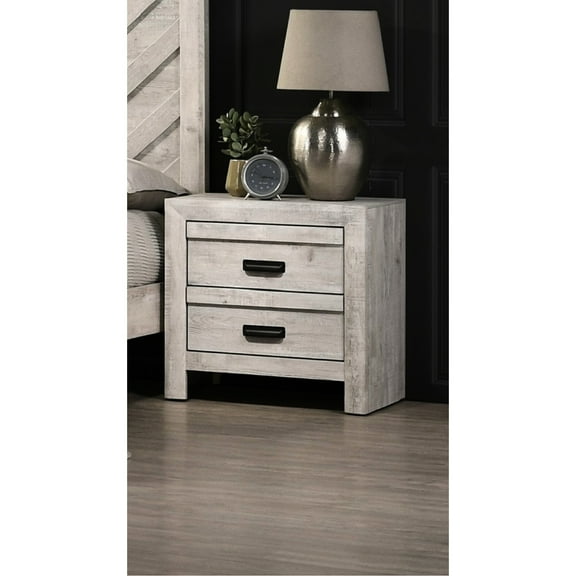 Beige Gray Bedroom Nightstand - 2 Drawers, Rustic Storage Wooden Furniture