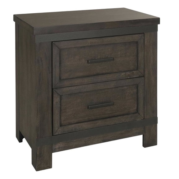 Rustic Nightstand in Rock Beaten Brown with Saw Cuts for Bedroom Decor