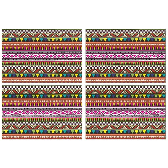 Rustic Nordic Style Boho Chic Flax Placemats Set of 4, 12x18 Inch Vintage Tribal Artistic Earthy Ethnic Patterns, Washable Style Table Mats for Dining Table
