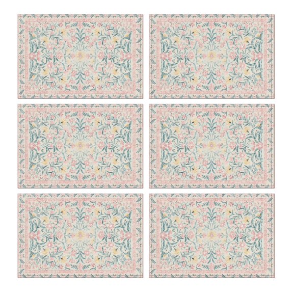 Rustic Nordic Style Boho Chic Flax Placemats Set of 6, 12x18 Inch Vintage Tribal Artistic Earthy Ethnic Patterns, Washable Style Table Mats for Dining Table