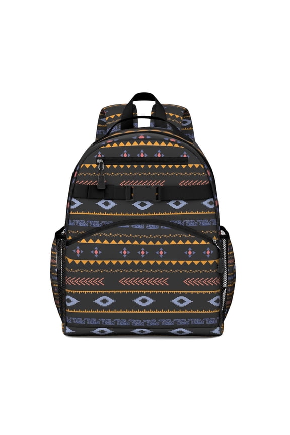 Rustic Nordic Style Students Backpack Abstract Geometric School Bag, Floral Boho Artistic Print, Lightweight and Functional