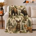 thumbnail image 1 of Rustic North American Wildlife Forest Scene, Peaceful Mountain Lake Scene, Warm Flannel Blanket for Cabin and Lodge, Outdoor Lovers Camping Gift, Rustic Home Decor, 1 of 9