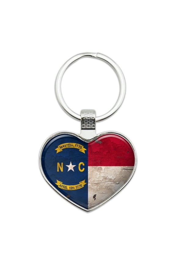 Rustic North Carolina State Flag Distressed USA Keychain Heart Love Metal Key Chain Ring