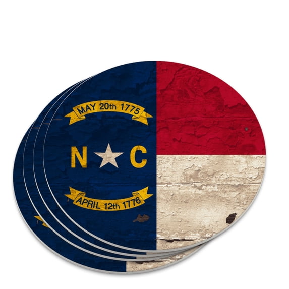 Rustic North Carolina State Flag Distressed USA Novelty Coaster Set