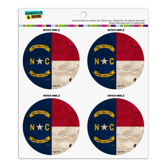 Rustic North Carolina State Flag Distressed USA Refrigerator Fridge Locker Vinyl Circle Magnet Set