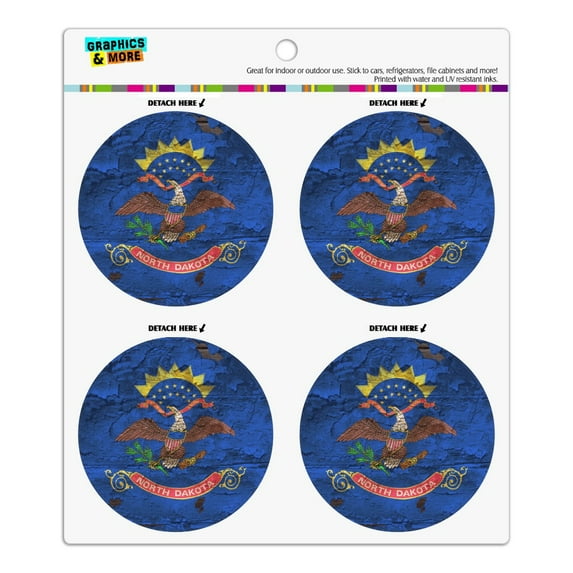 Rustic North Dakota State Flag Distressed USA Refrigerator Fridge Locker Vinyl Circle Magnet Set