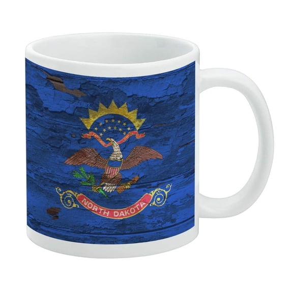 Rustic North Dakota State Flag Distressed USA White Mug