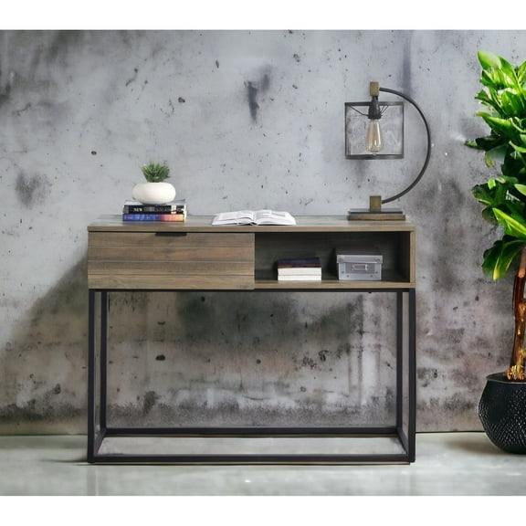 Rustic Oak And Black Sewing Desk With Shelf - , Practical For Crafts Drawer, Strong Build Home Storage Versatile