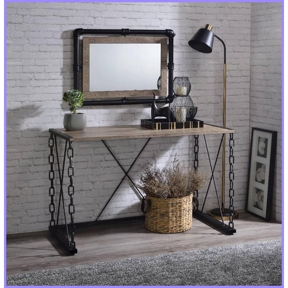 Rustic Oak & Antique Black Coffee Table - Wooden Top Industrial Metal Base, Easy Assembly & 70lbs Capacity