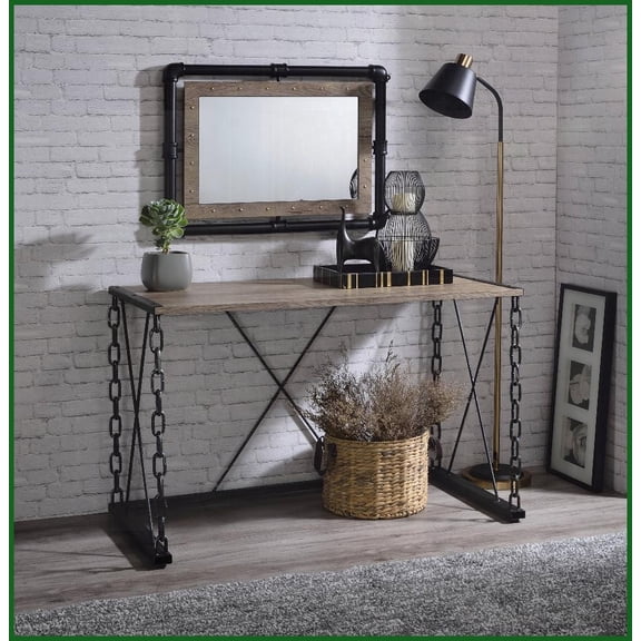 Rustic Oak & Antique Black Industrial Coffee Table for Living Room, Easy Assembly & Stable Base