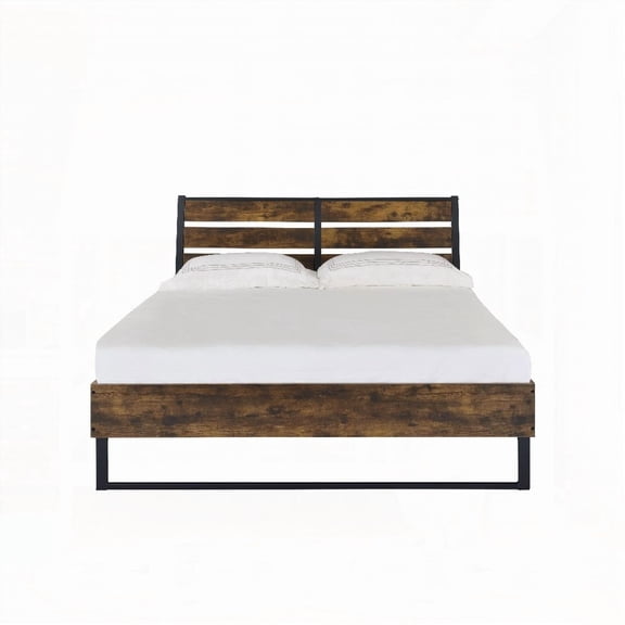 Rustic Oak & Black Finish E. King Bed with Metal Slats & Mesh System
