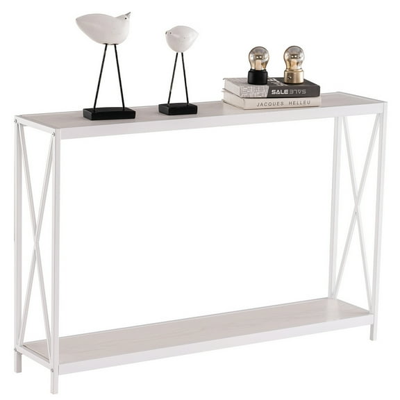 Rustic Oak Console Sofa Side Table Narrow Entryway Hall Table Industrial Metal Frame Behind Couch Accent Display Table