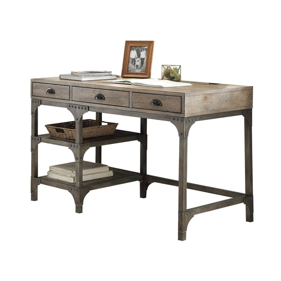 Rustic Oak & Industrial Metal Design | Three Drawers with Smooth Glides for Easy Access | Enjoy a Timeless and Functional Writing Desk