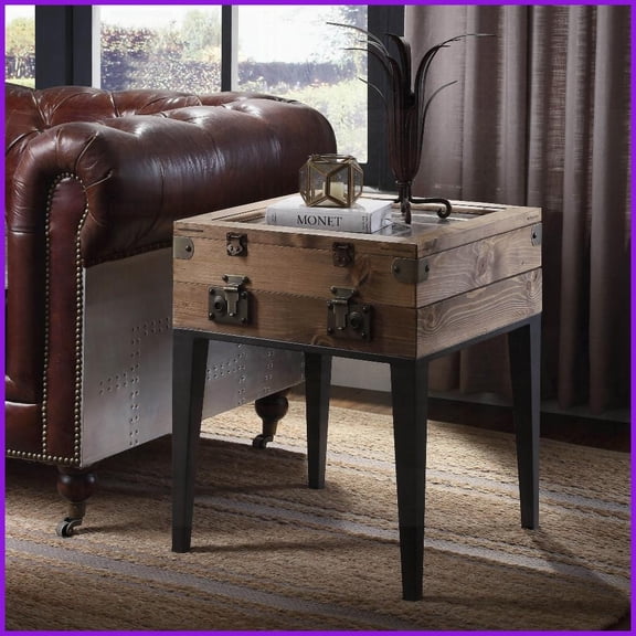 Rustic Oak & Matte Grey Coffee Table with Trunk-Style Storage, Wooden Tapered Legs for Living Room