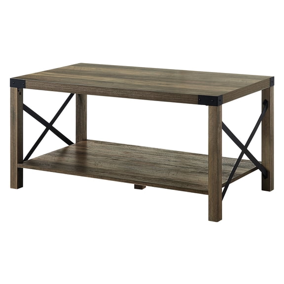 Rustic Oak Rectangular Table | Suitable for Socializing in Living Room | Composite Wood Build | Offers Storage for Magazines