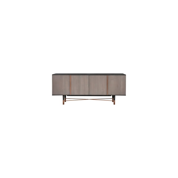 Rustic Oak Sideboard Cabinet - Copper Accent Storage Cabinet - Modern Buffet Credenza