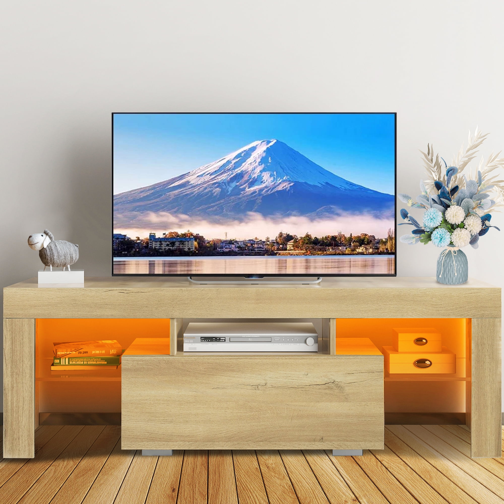 Rustic Oak TV Stand for 55 inch TV, Farmhouse Rustic Wooden Television