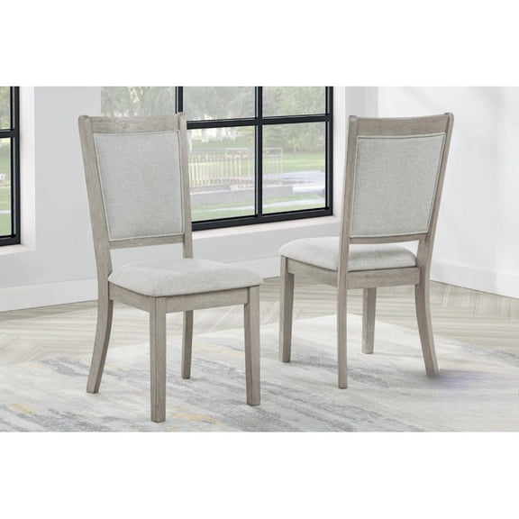 Rustic Oak Wood Dining Chair Set of 6, Fabric Upholstered Kitchen Side Chair, Gray