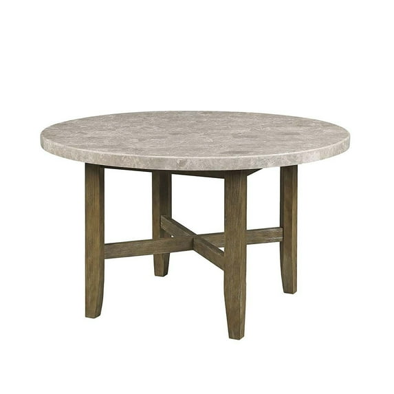 Rustic Oak & Marble Round Dining Table, 52" Seats 6, Kitchen/Dining Room, 50mm Marble Top, Wood Base, Oak Finish, Elegant & Durable, Easy Clean, China