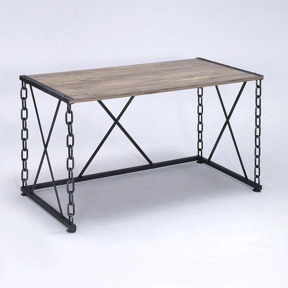 Rustic Oak and Antique Black Rectangular Writing Desk for Office Easy Assembly Industrial Style Adds Character