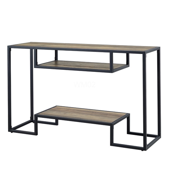 Rustic Oak and Black Sofa Table with Storage, Industrial Console Table for Entryway or Living Room