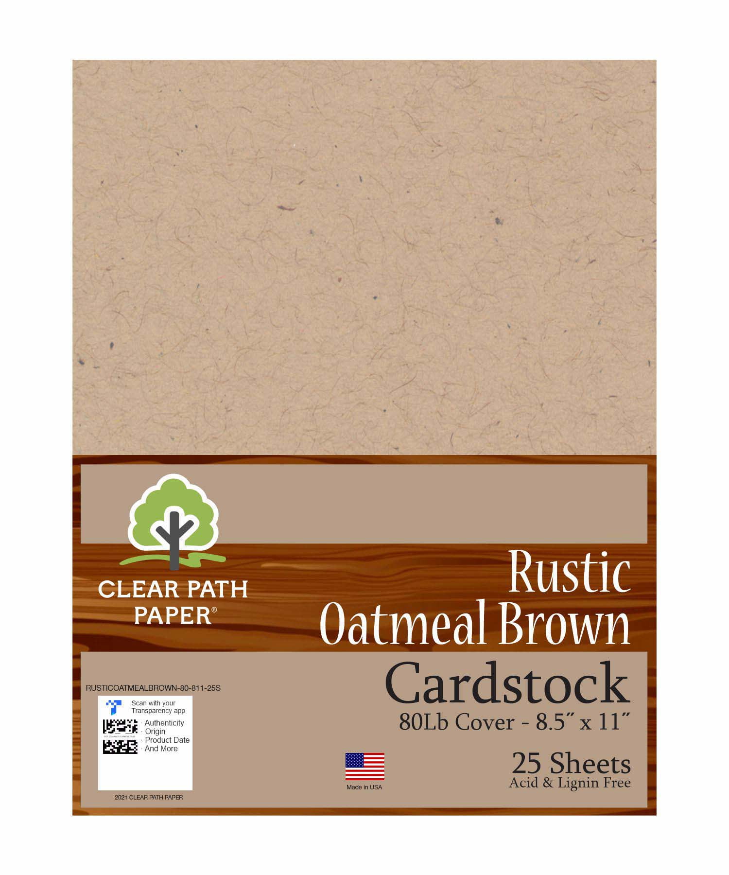 Rustic Oatmeal Brown Cardstock - 8.5 x 11 inch - 80lb Cover - 50 Sheets - Clear Path Paper