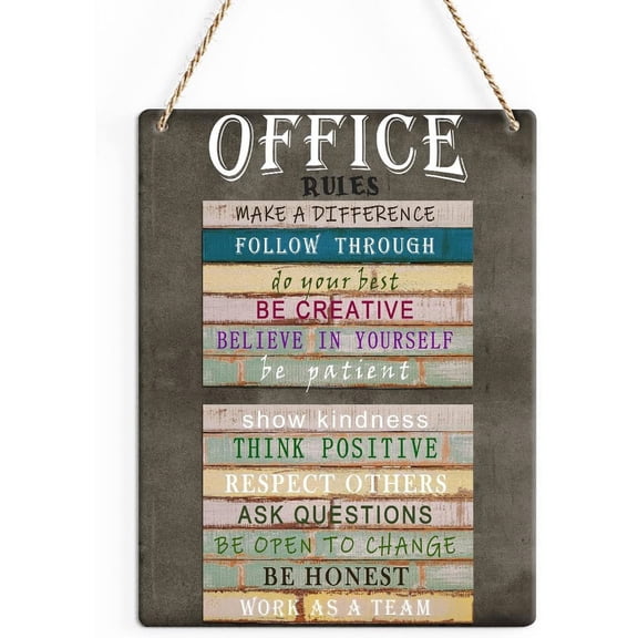 Rustic Office Rules Wood Decor Sign, Inspirational Quote Make a Difference Printed Wood Sign Wall Art, Hanging Door Sign, Decorative Wood Sign Home Office Decor 8x10
