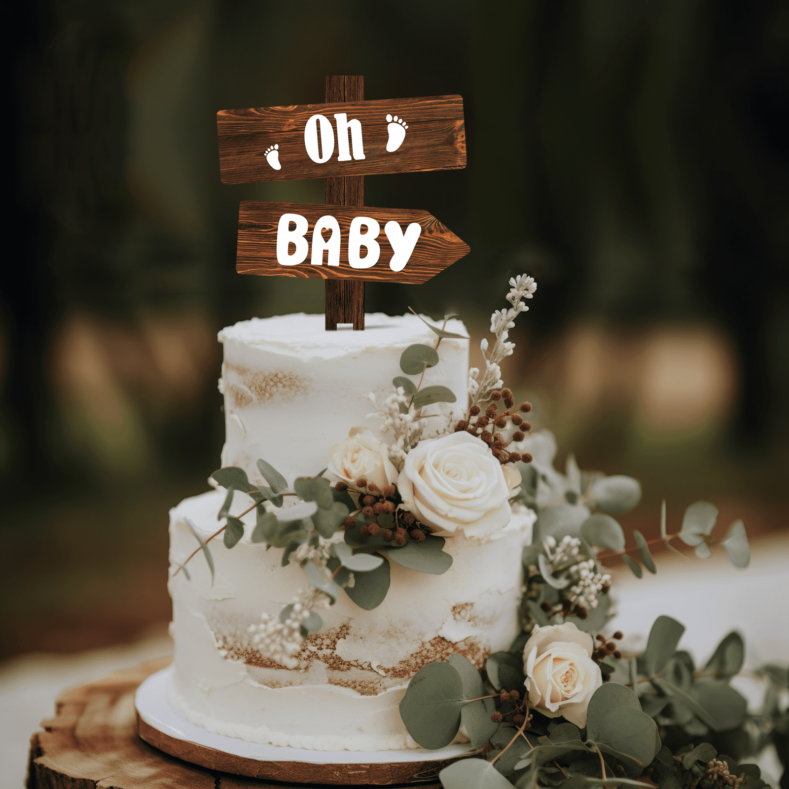 Rustic Oh Baby Cake Topper in Wood Baby Shower Party Cake