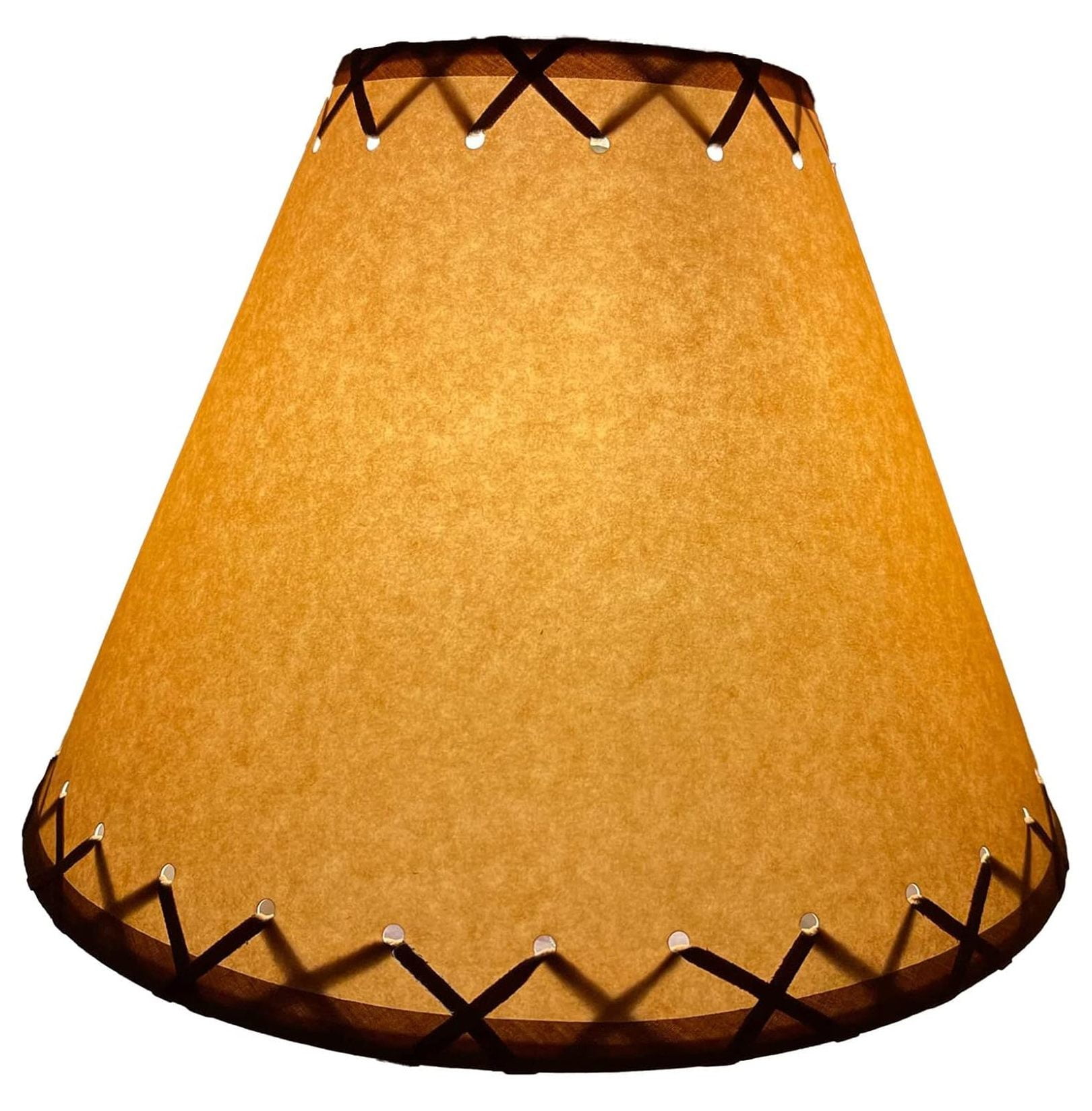 Rustic Pine Cone Lamp Shade - 14 Inch Oiled Craft Paper, Laced Trim