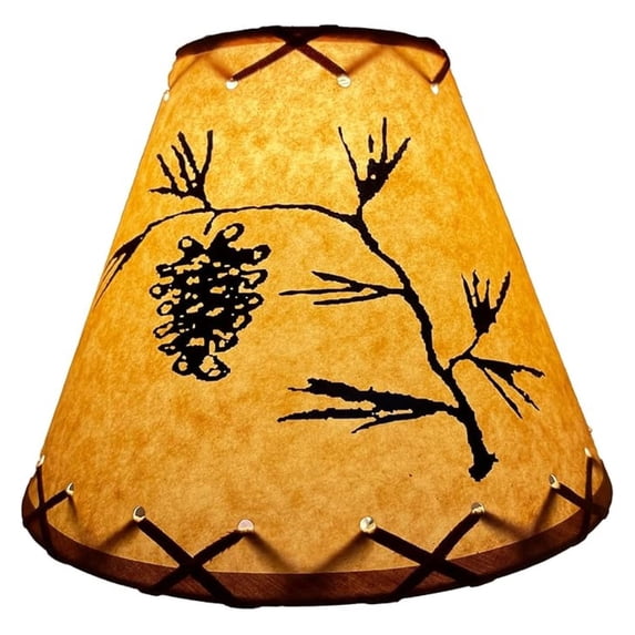 Rustic Oiled Paper Clip-On Lamp Shade with Pine Cone Design - 9"