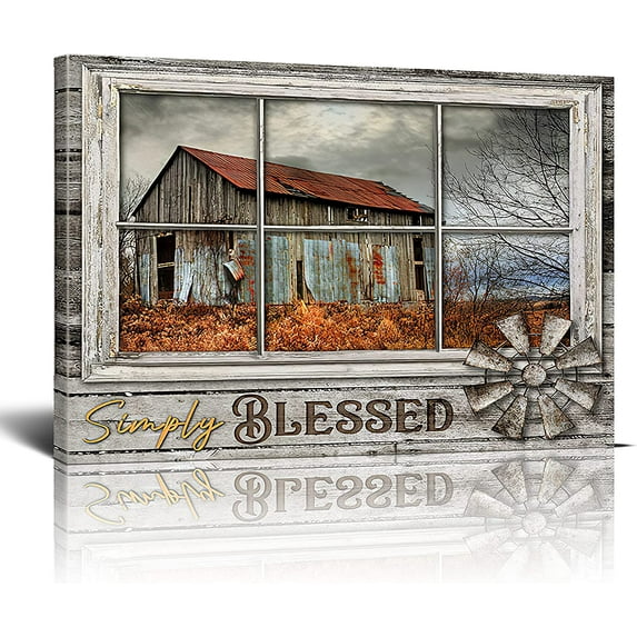 Rustic Old Barn Canvas Wall Art Farmhouse Red Barn Family Decor Print Paintings Country Farm Pictures Modern Home Artwork Decor For Living Room Kitchen Bathroom Framed Ready To Hang 12x16 Inch