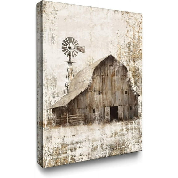 Rustic Old Barn Wall Art Canvas Farmhouse Windmill Barn Abstract Painting Wall Decor Framed Posters Home for Living Room Bedroom Bathroom Decoration 12x16 inch