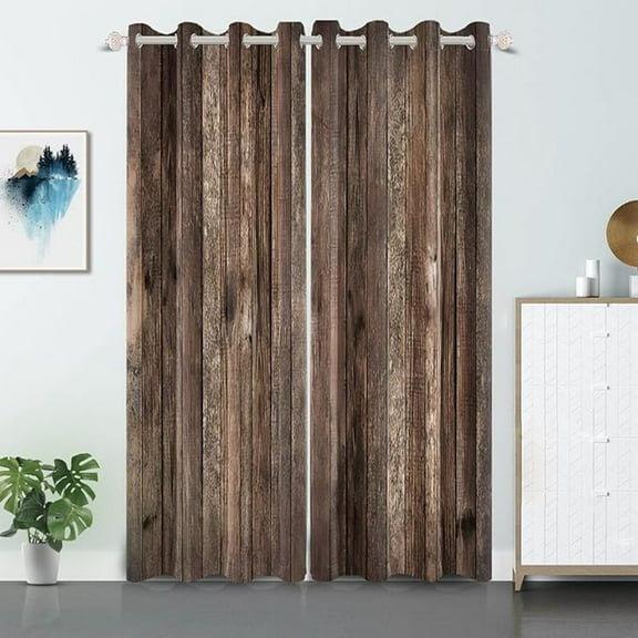 Rustic Old Brown Window Curtains Vintage Wood Barn Door Curtains Retro Wood Planks Rustic Rural Garage Door Drapes Door Native Farmhouse Decor Window Treatments 26"W x 54"L (Pack of 2)