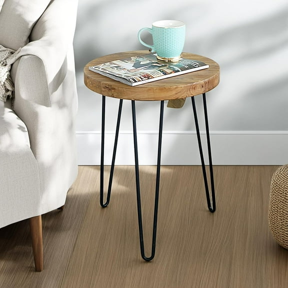 Rustic Old Elm Round End Table 16"x16"x21" H Vintage Side Table Accent Table Plant Stand for Living Room Bedroom Home Office